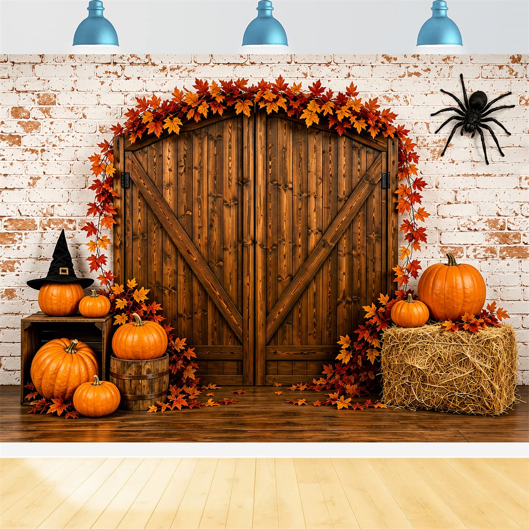 Halloween Mugshot Backdrop Rustic Pumpkin Barn Door Halloween Vinyl Backdrop ZTT67-69