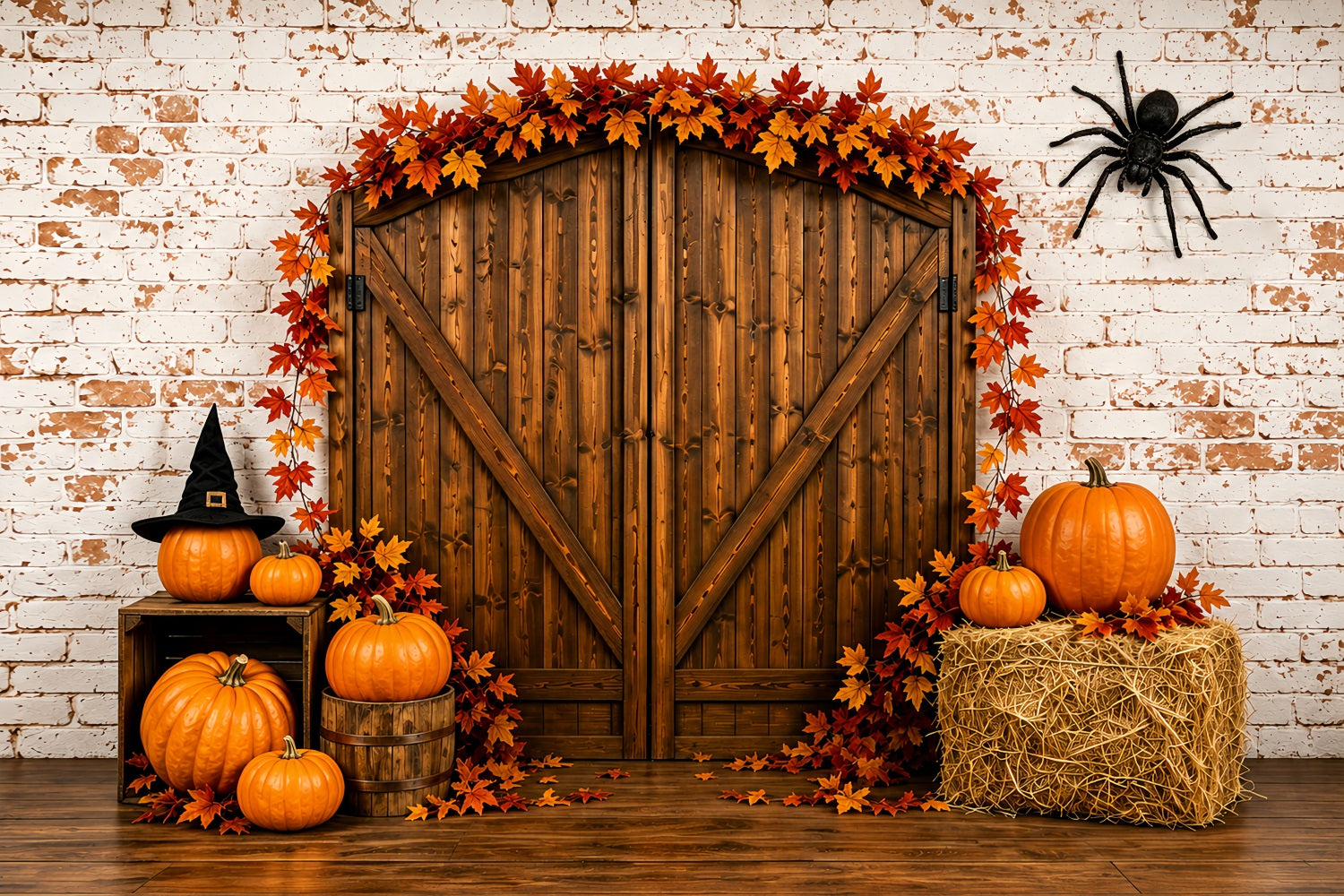 Halloween Mugshot Backdrop Rustic Pumpkin Barn Door Halloween Vinyl Backdrop ZTT67-69