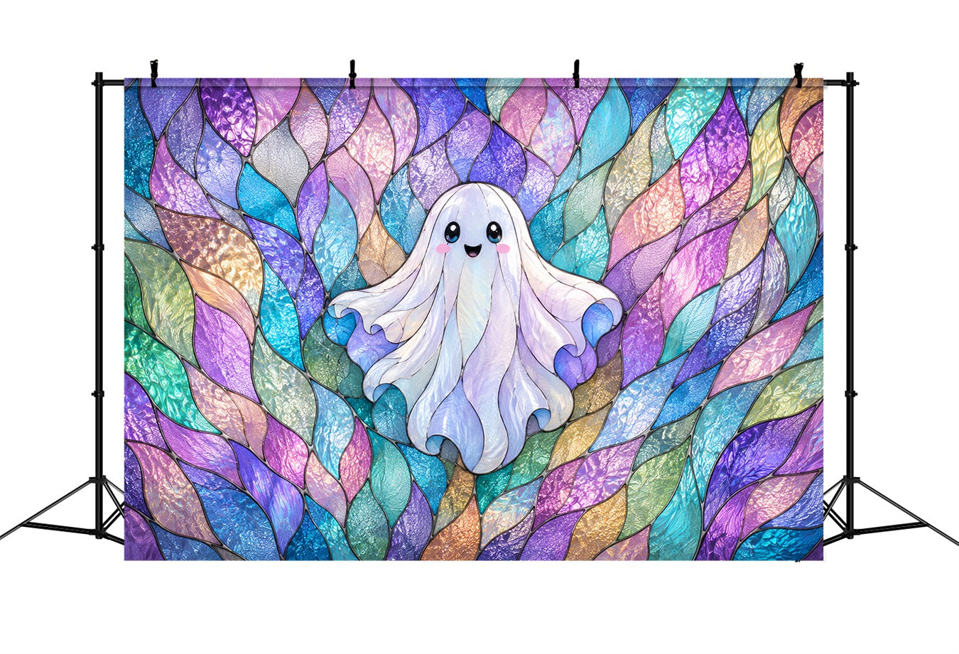 Stained Glass Backdrop Tapestry Ghost Pastel Cute Ghost Halloween Backdrops For Photography ZTT67-71