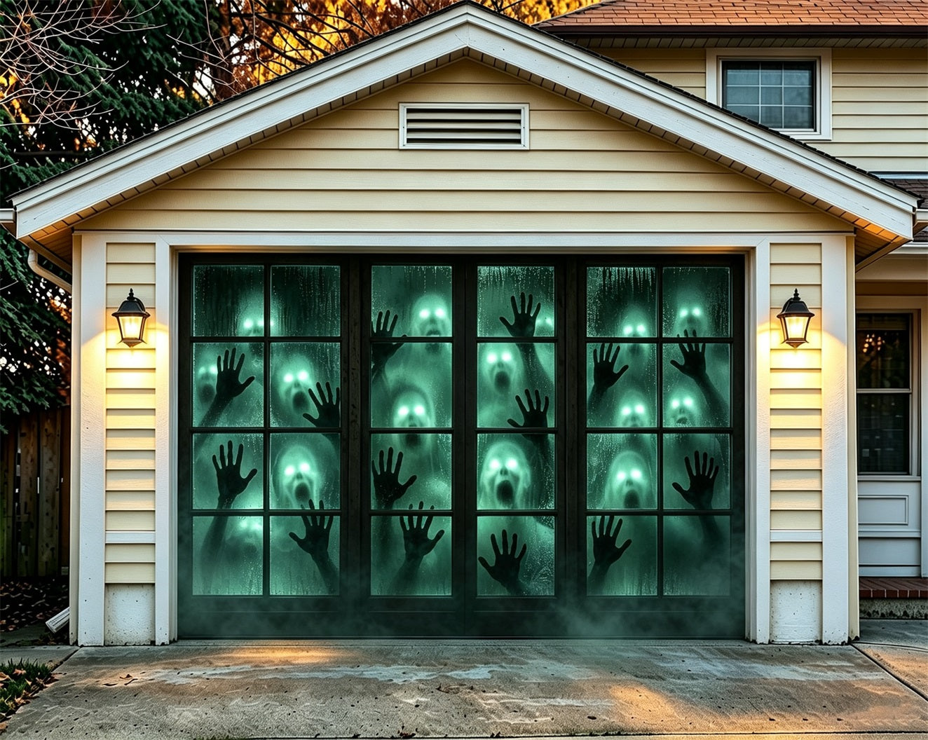 Scary Halloween Garage Door Cover Ghost Window Shadows Halloween Garage Door Cover ZTT68-1-1 car