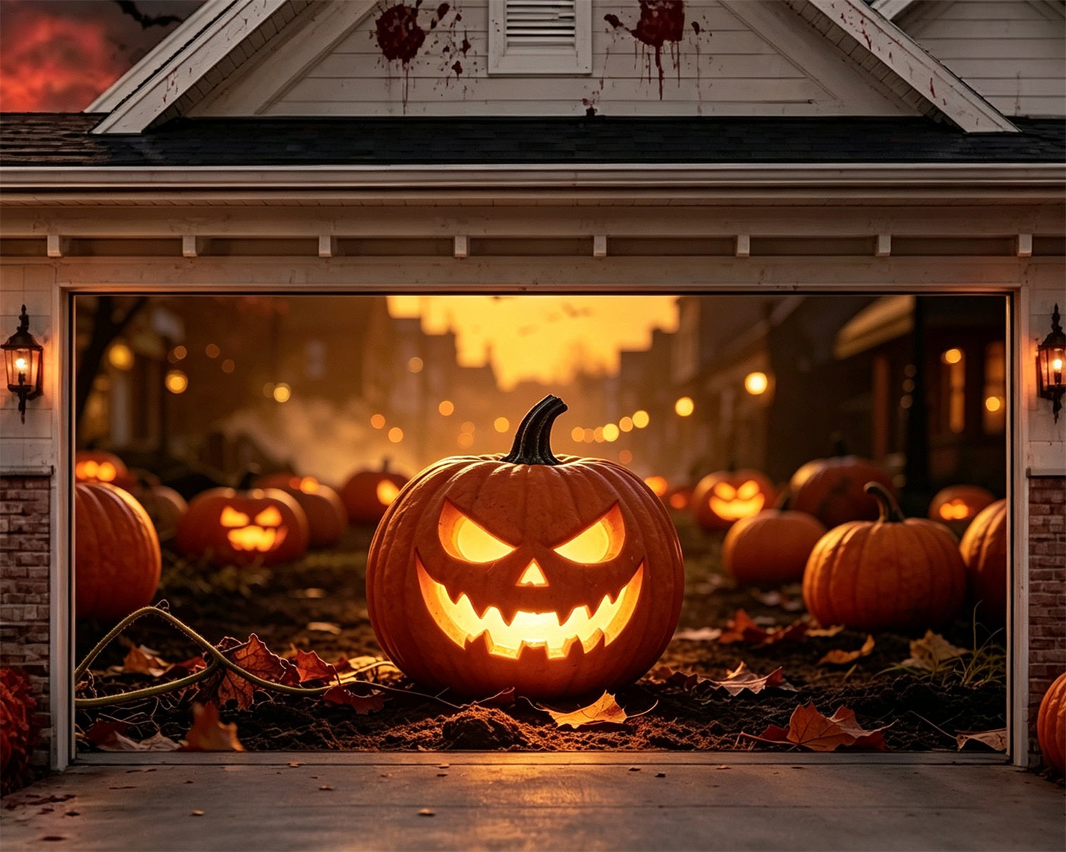 Pastel Halloween Garage Door Decor Glowing Pumpkin Village Halloween Garage Door Wrap ZTT68-10-2 car