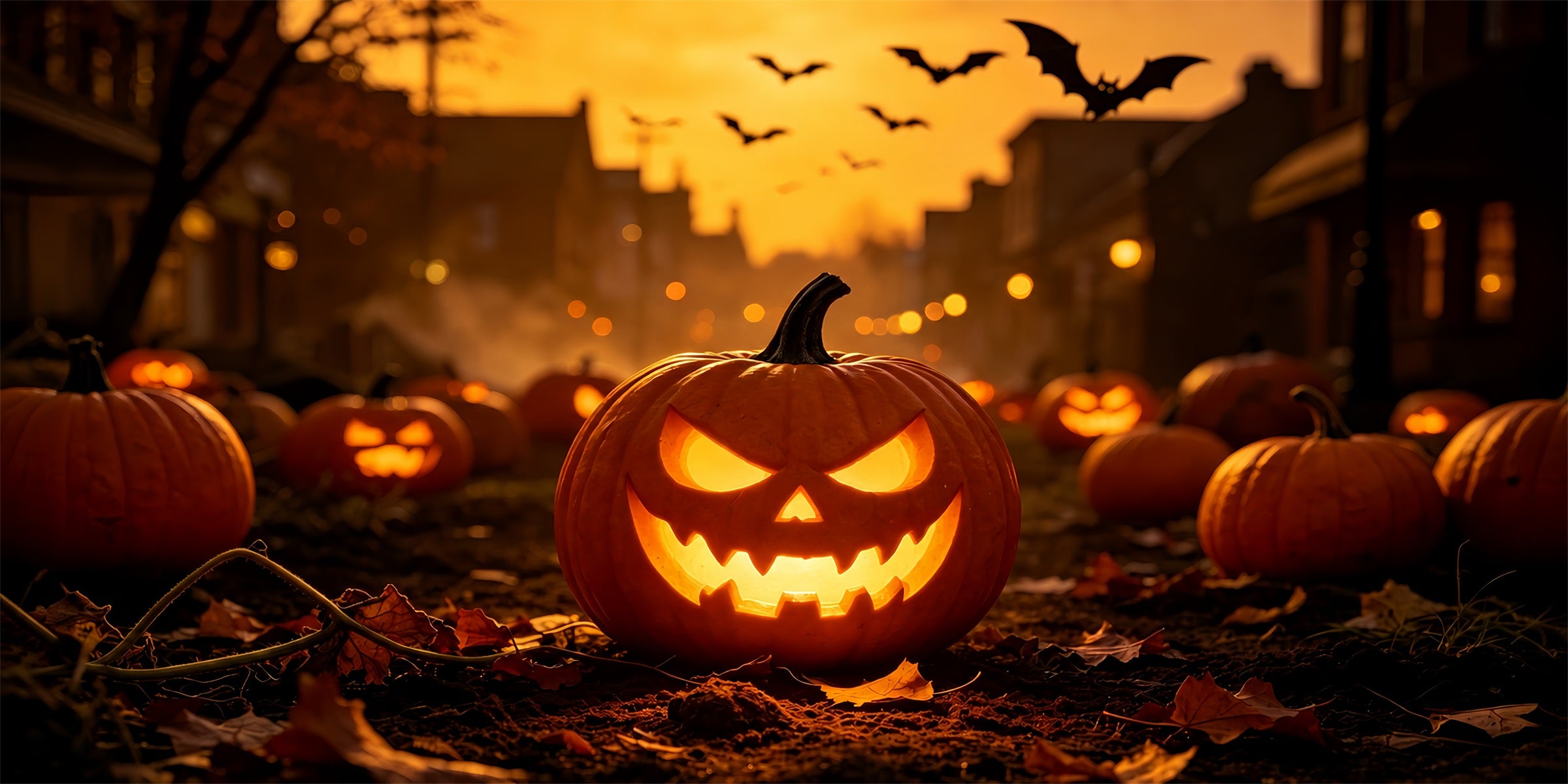 Pastel Halloween Garage Door Decor Glowing Pumpkin Village Halloween Garage Door Wrap ZTT68-10-2 car
