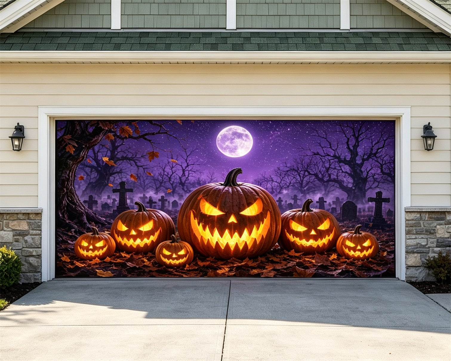 Pumpkin Halloween Garage Door Cover Jack O Lanterns Cemetery Large Halloween Garage Door Cover ZTT68-11-2 car