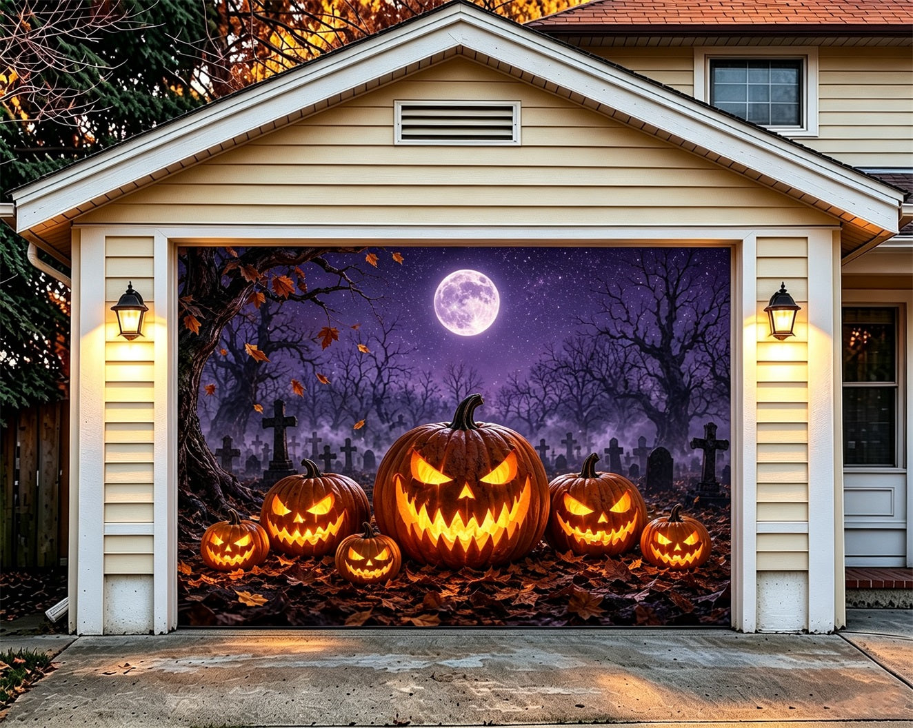 Pumpkin Halloween Garage Door Cover Jack O Lanterns Cemetery Large Halloween Garage Door Cover ZTT68-11-1 car