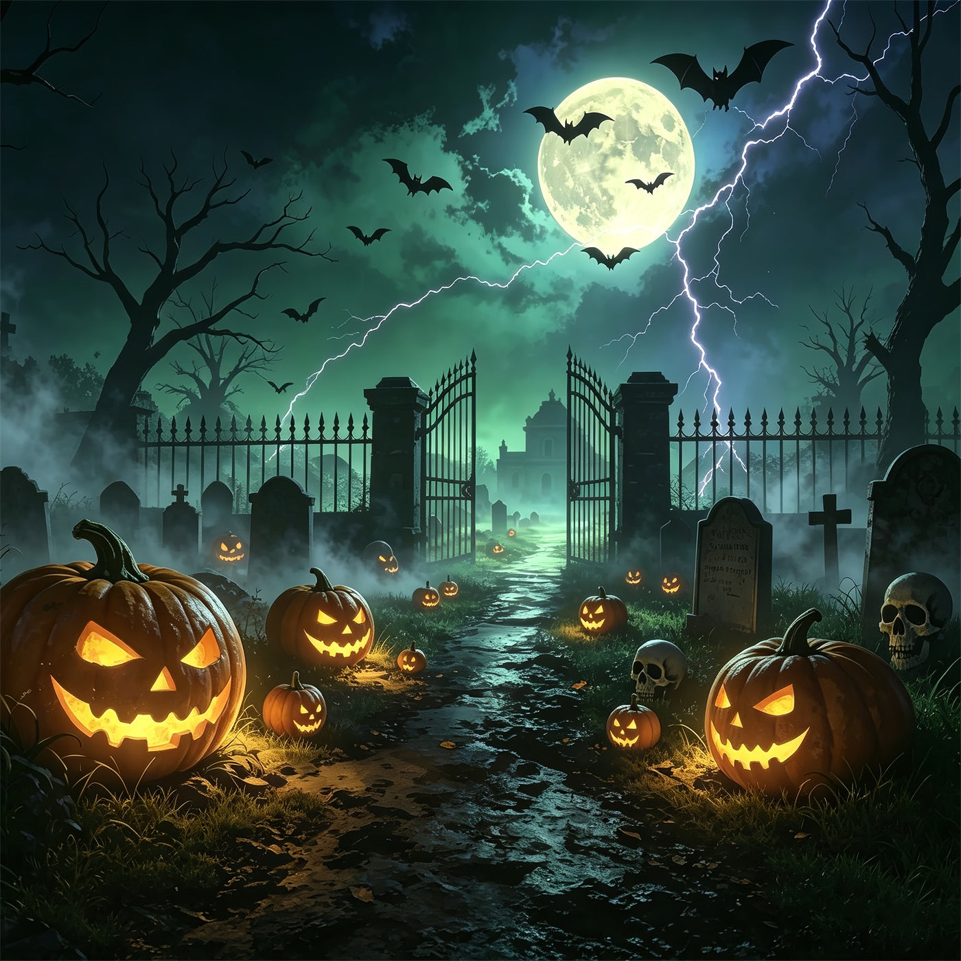 Bat Halloween Garage Door Cover Lightning Graveyard Pumpkin Gate Halloween Porch Garage Door Decor ZTT68-19-1 car