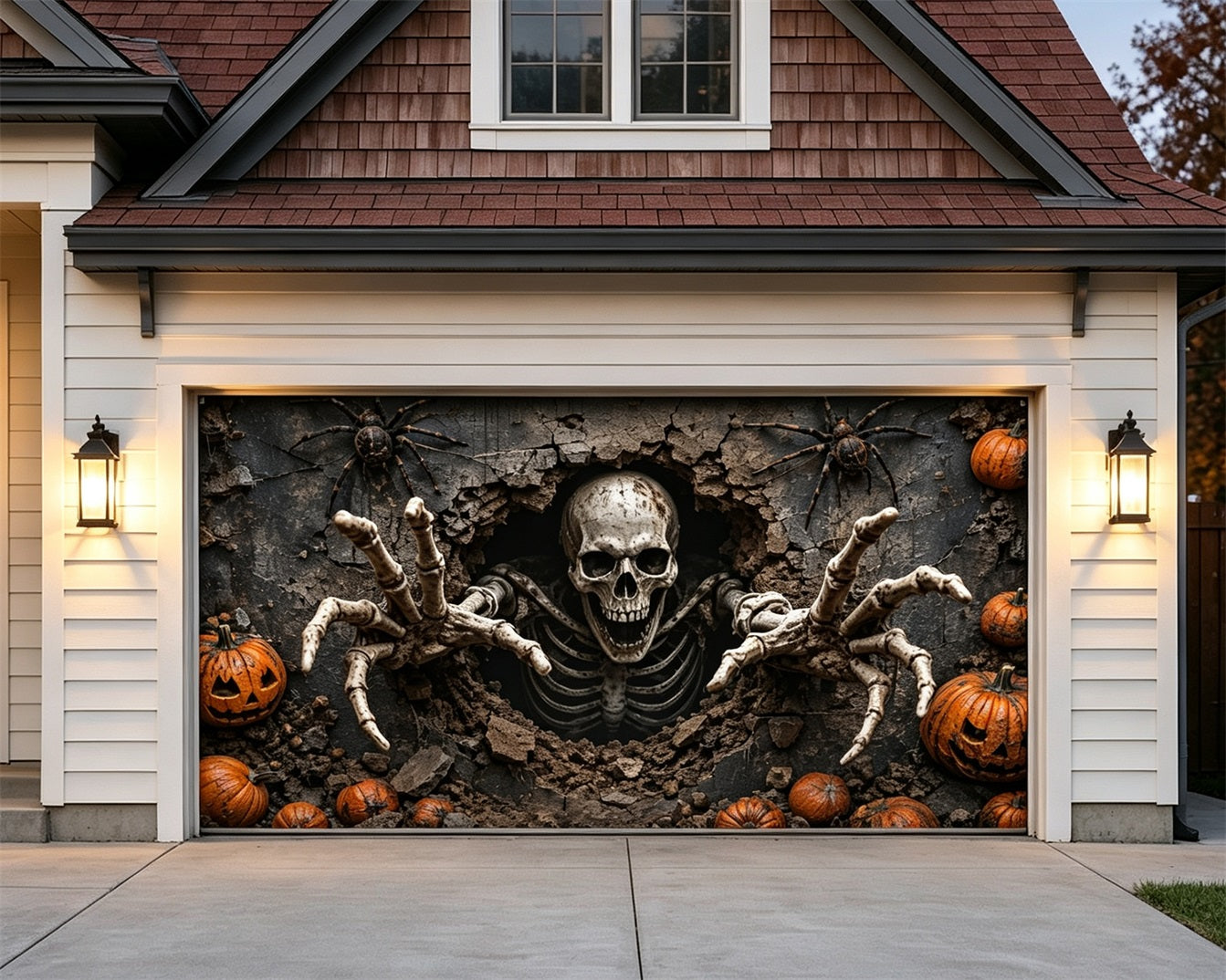 Spooky Halloween Garage Door Cover Skeleton Pumpkin Ruins Halloween Garage Door Cover ZTT68-2-2 car