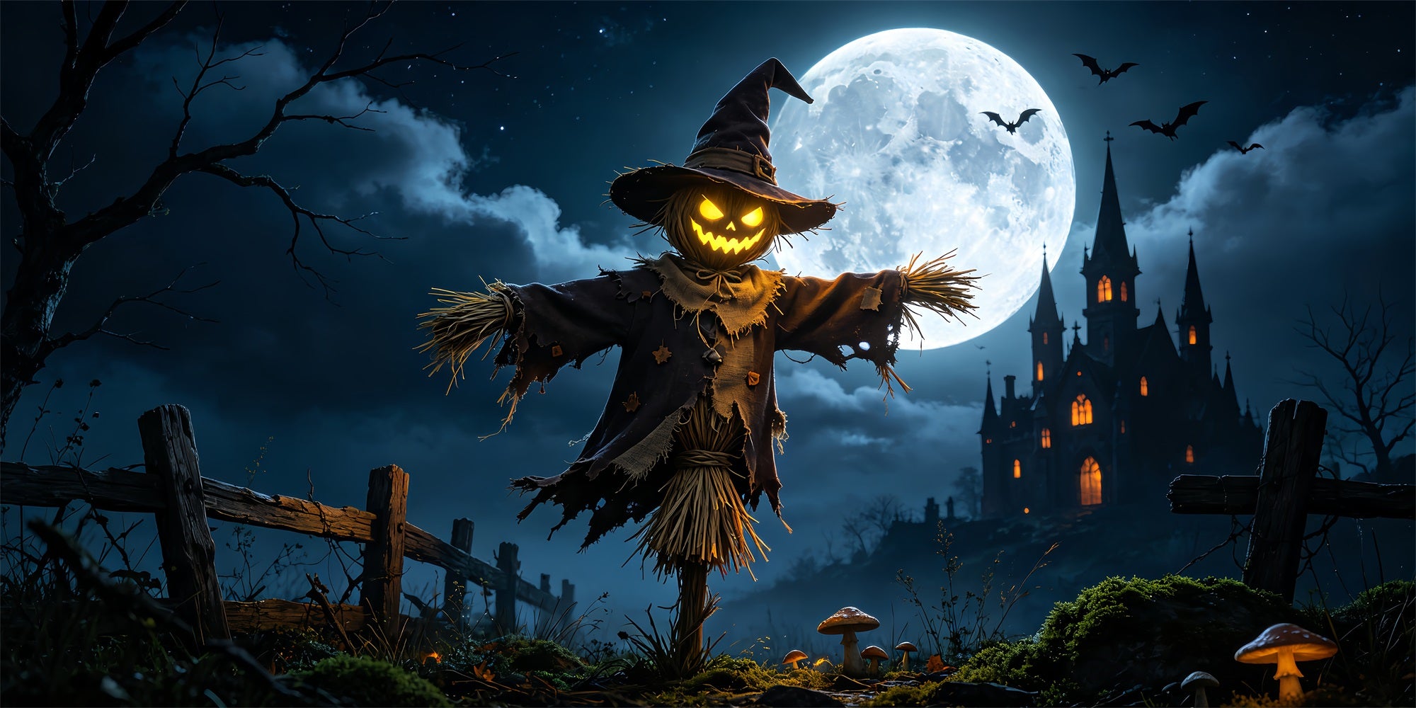 Scarecrow Halloween Garage Door Cover Moonlit Castle Field Halloween Garage Door Cover ZTT68-22-2 car