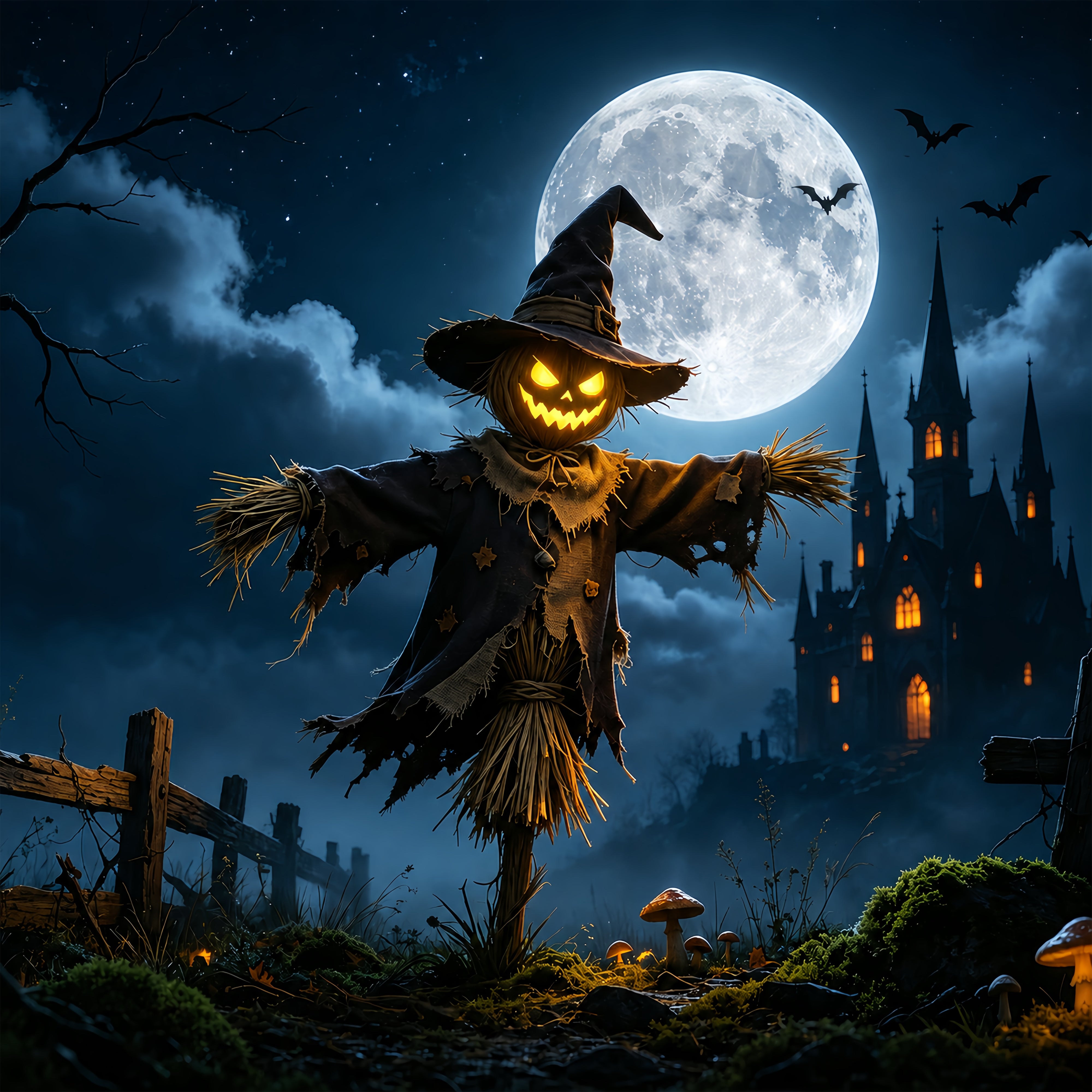 Scarecrow Halloween Garage Door Cover Moonlit Castle Field Halloween Garage Door Cover ZTT68-22-1 car