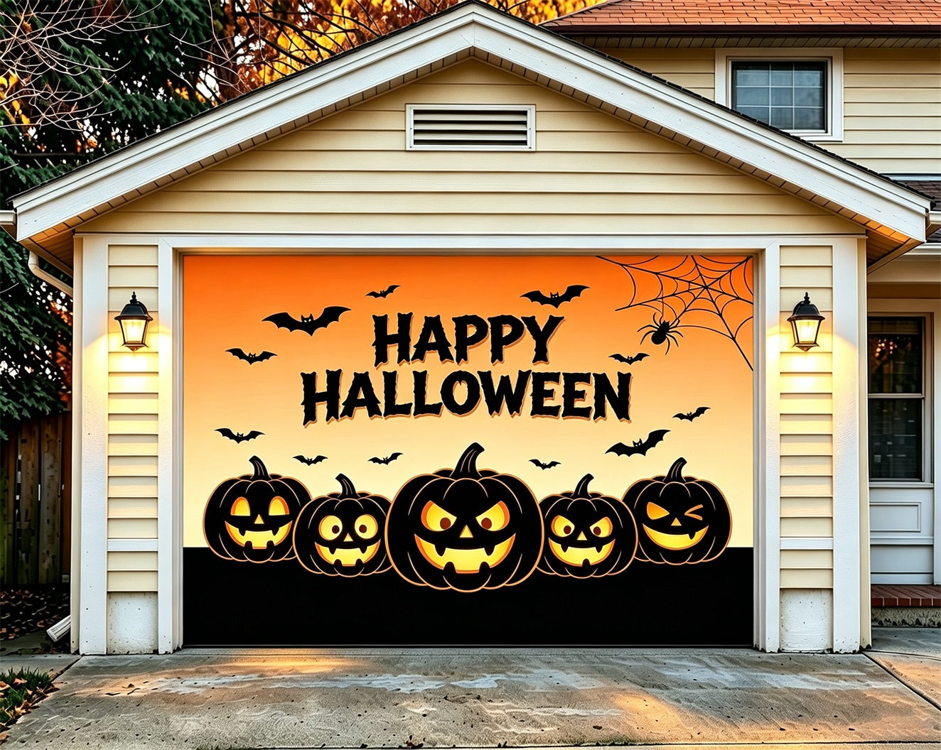 Cute Halloween Garage Door Decor Pumpkin Bat Silhouette Pattern Halloween Garage Door Cover ZTT68-24-1 car