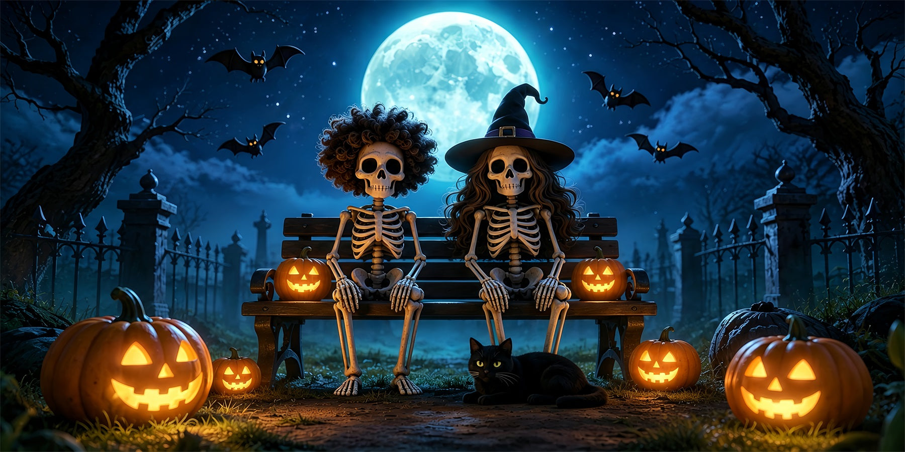 Funny Halloween Garage Door Cover Moonlit Skeleton Bench Cemetery Halloween Garage Door Decorations ZTT68-25-2 car