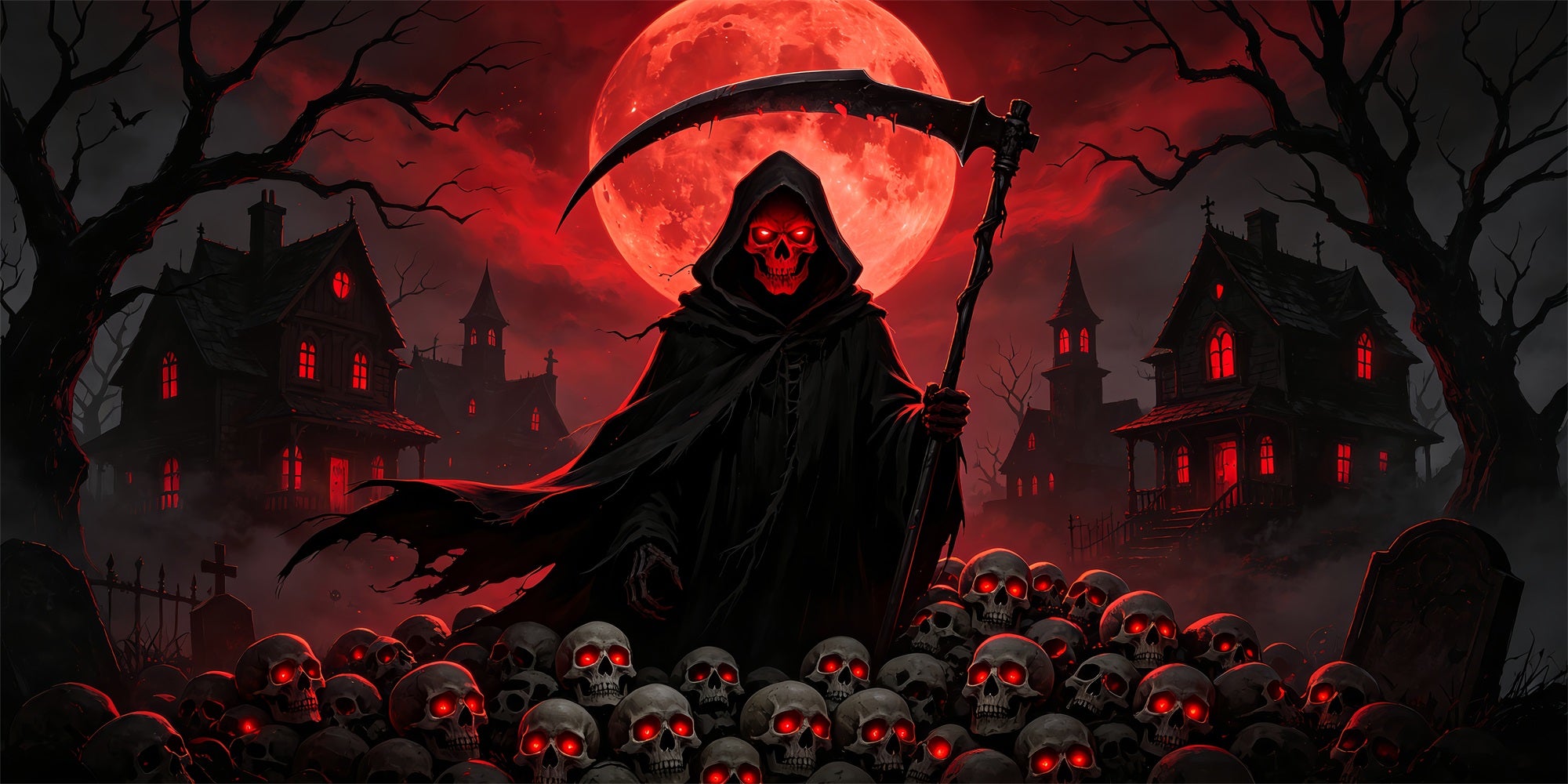 Dark Halloween Garage Door Cover Red Moon Reaper Skull Army Outdoor Halloween Garage Door Cover ZTT68-26-2 car
