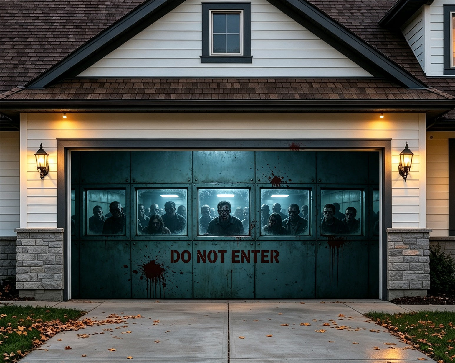Creepy Halloween Garage Door Decor Zombie Laboratory Windows Halloween Garage Door Decoration ZTT68-3-2 car
