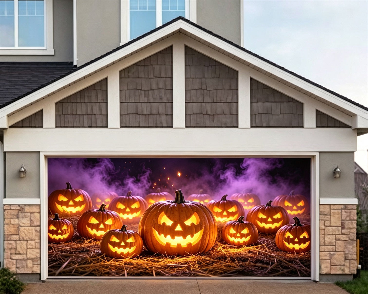 Pumpkin Halloween Garage Door Cover Purple Fog Jack O Lanterns Large Halloween Garage Door Cover ZTT68-30-2 car