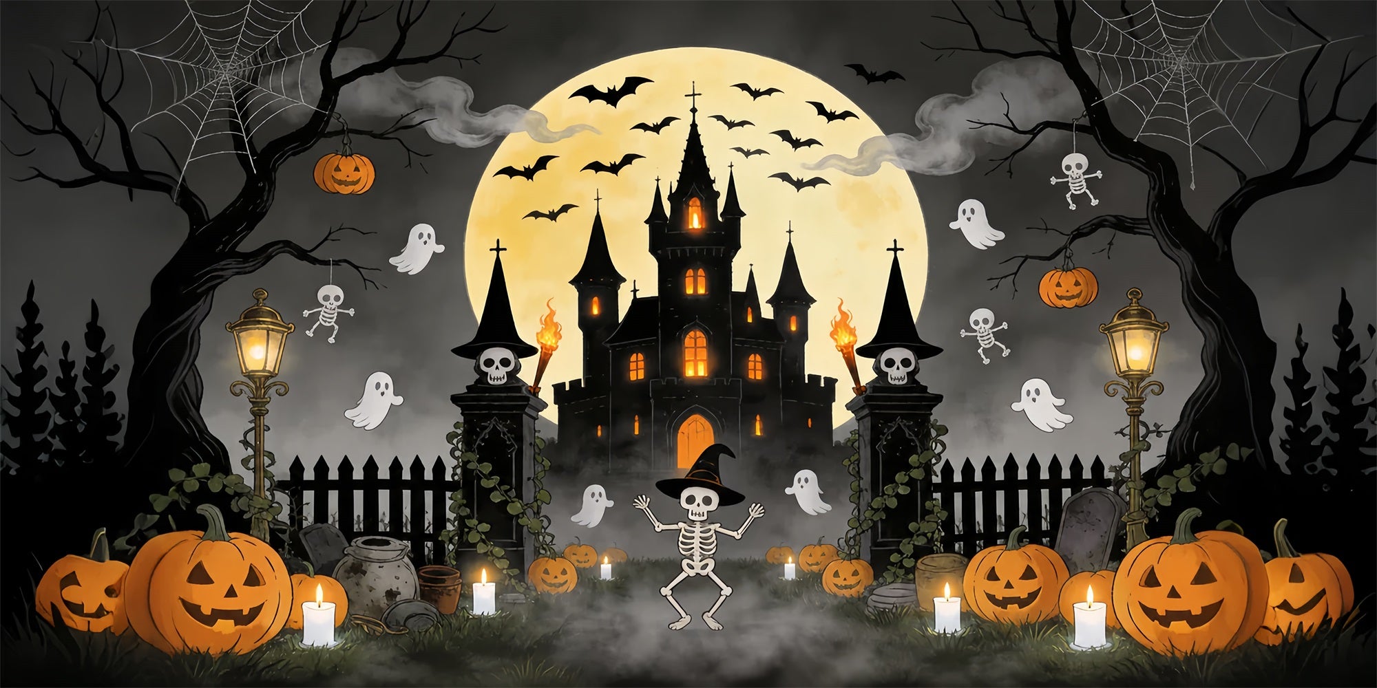 Haunted Halloween Garage Door Cover Castle Moonlight Pumpkins Halloween Garage Door Decor ZTT68-4-2 car