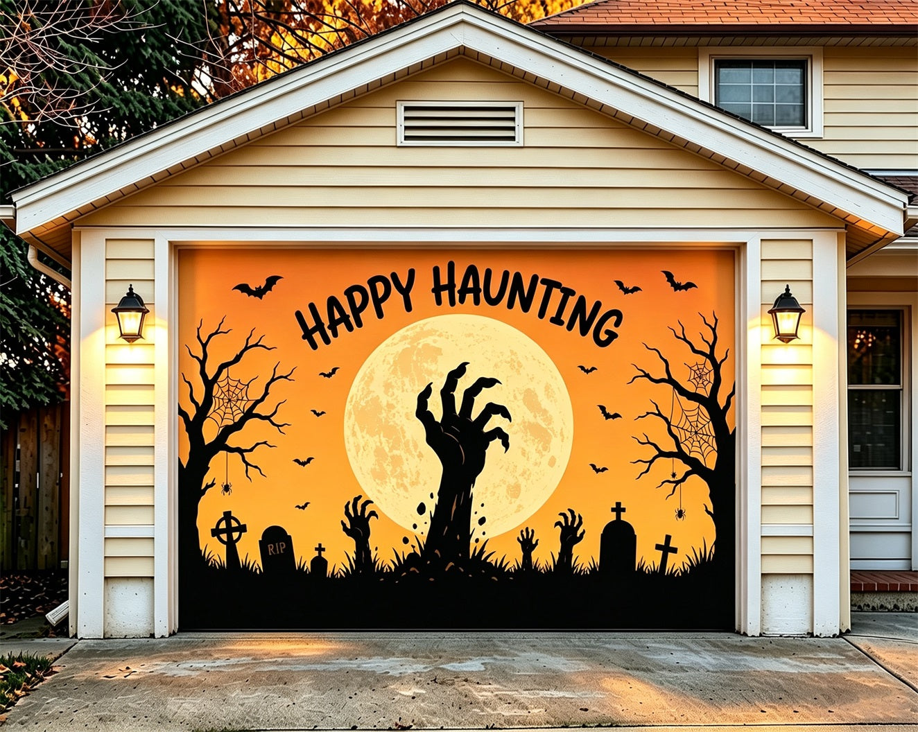 Dark Halloween Garage Door Cover Moonlit Graveyard Hands Halloween Garage Door Sign ZTT68-9-1 car