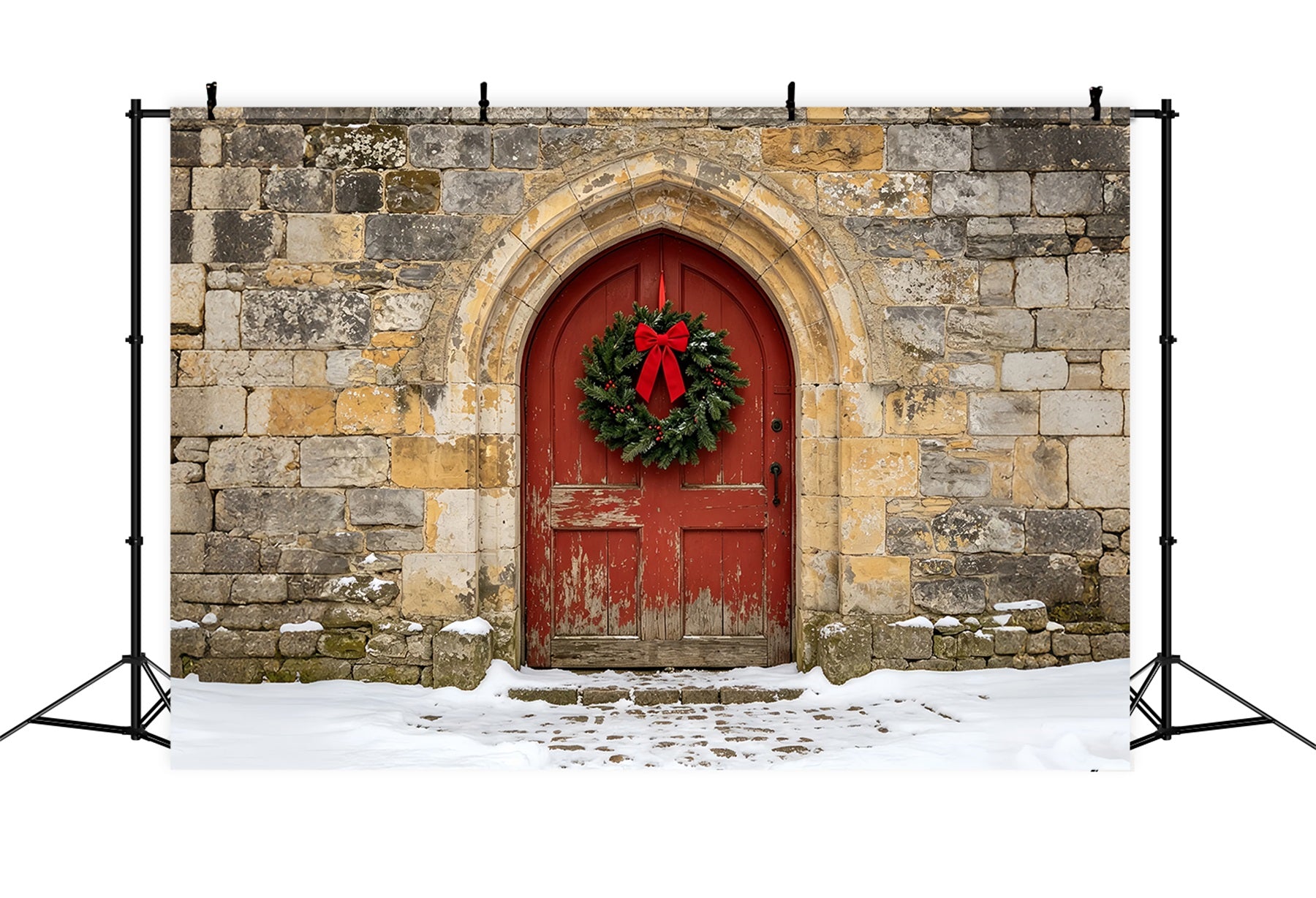 Church Christmas Backdrop Rustic Stone Arch Door Photographic Backdrops Christmas ZTT69-10