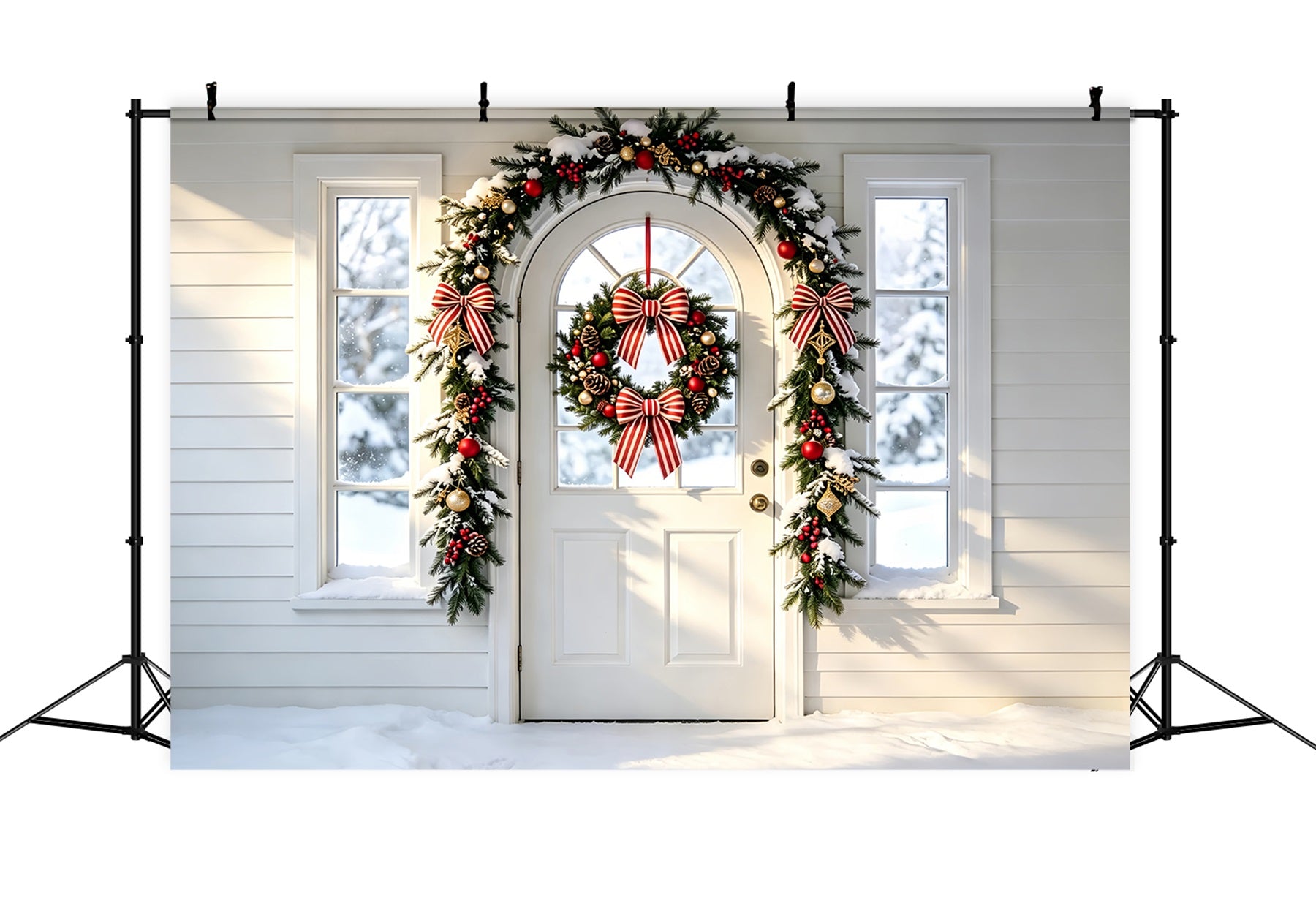White Christmas Backdrop Arch Wreath Garland Doorway Christmas Backdrops ZTT69-13