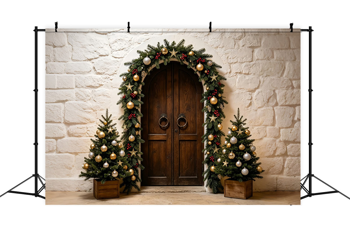 Simple Christmas Backdrop Stone Arch Garland Entrance Christmas Photo Backdrop ZTT69-14