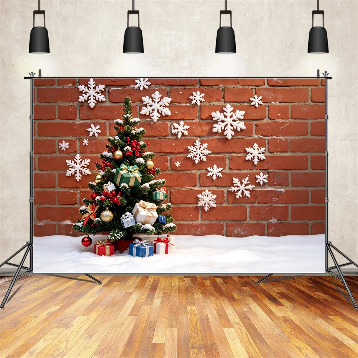 Christmas Snowflake Backdrop Brick Wall Tree Snow Decor Backdrop Christmas ZTT69-16