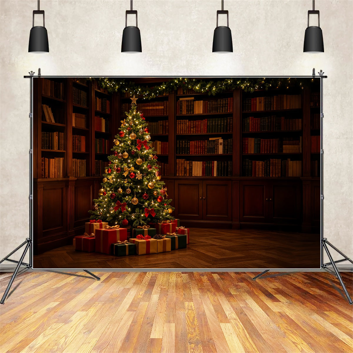 Indoor Christmas Backdrop Dark Library Tree Corner Professional Christmas Backdrops ZTT69-18