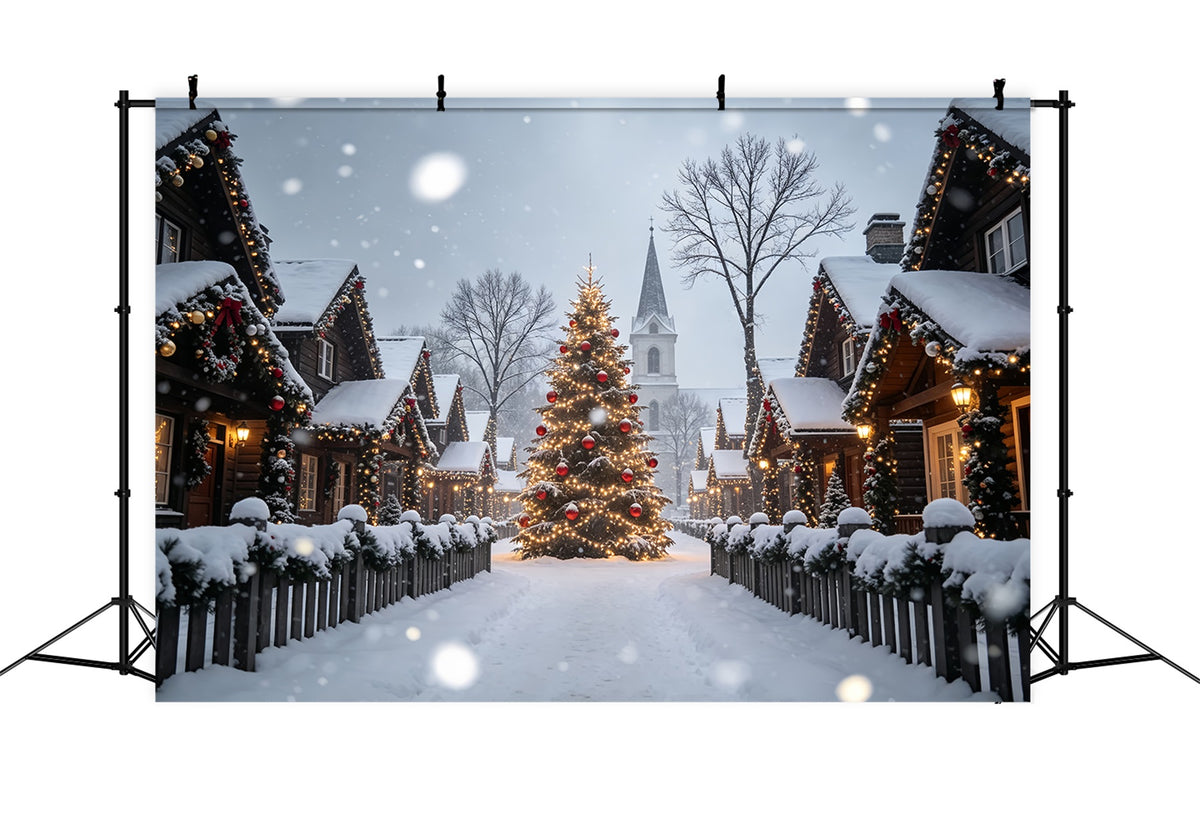 Christmas Village Backdrop Snowy House Tree Street Christmas Photography Backdrops ZTT69-19