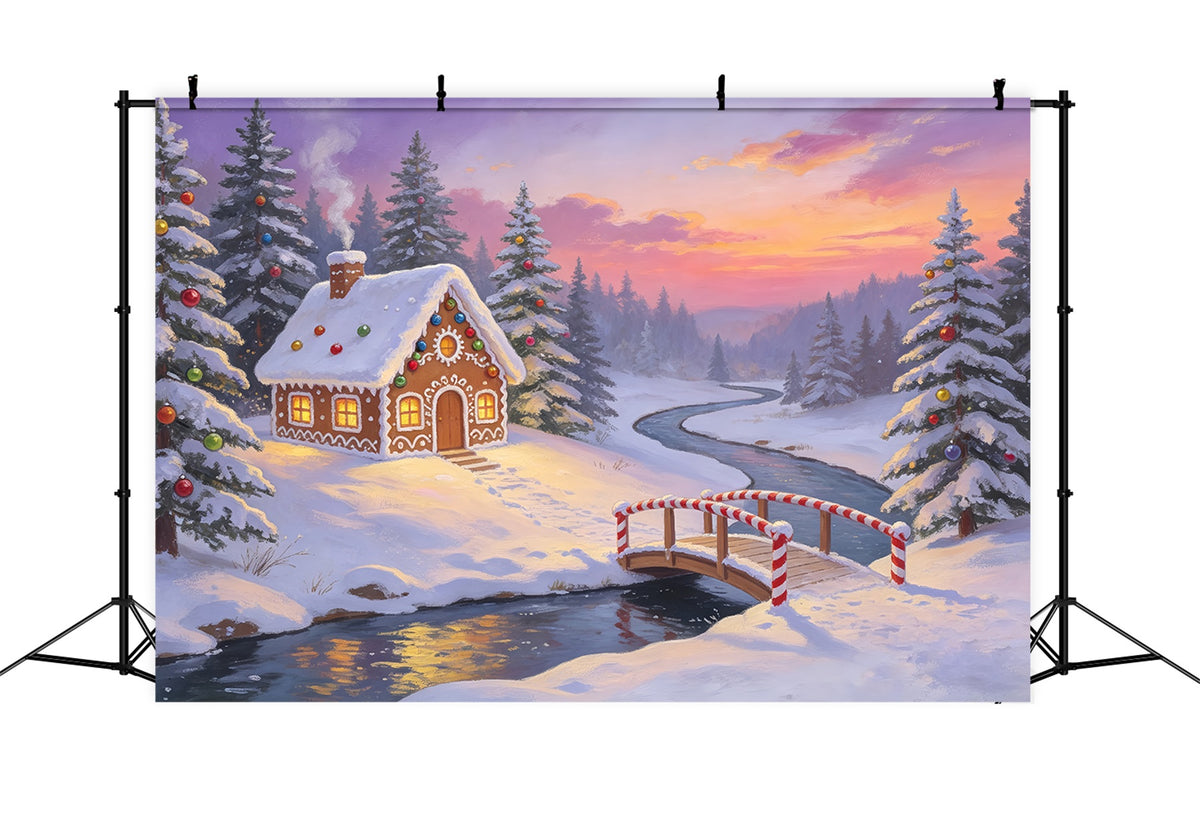 Christmas Forest Backdrop Gingerbread Bridge River Large Christmas Backdrops ZTT69-21