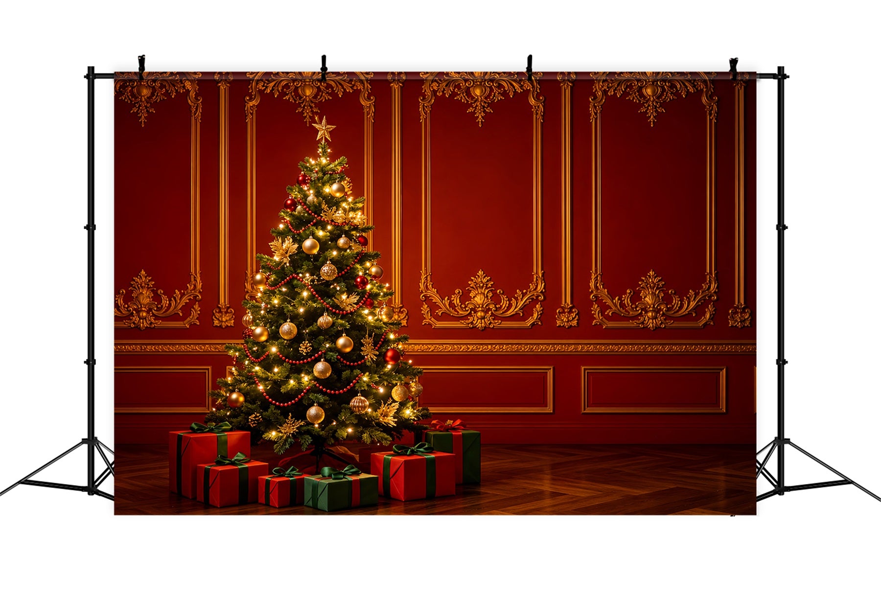 Red Christmas Backdrop Palace Retro Wall Tree Christmas Wall Backdrop ZTT69-22