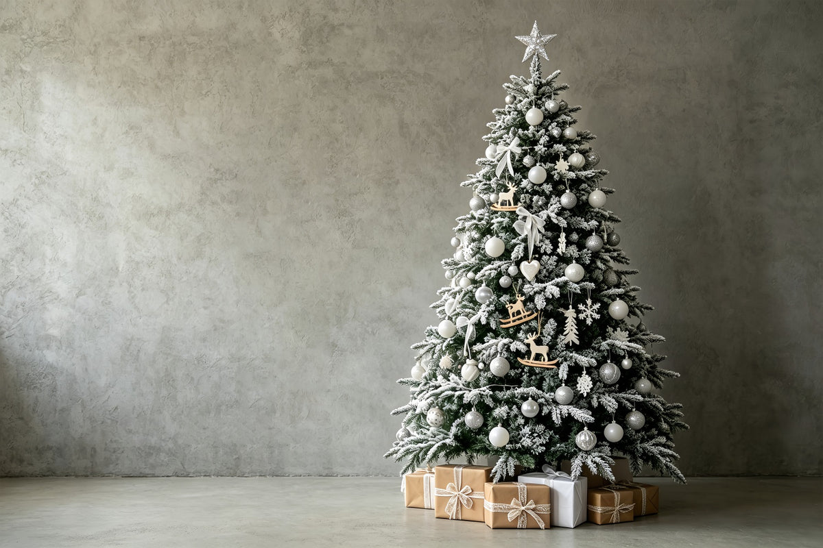 Simple Christmas Backdrop White Frosted Tree Corner Photography Christmas Backdrops ZTT69-23