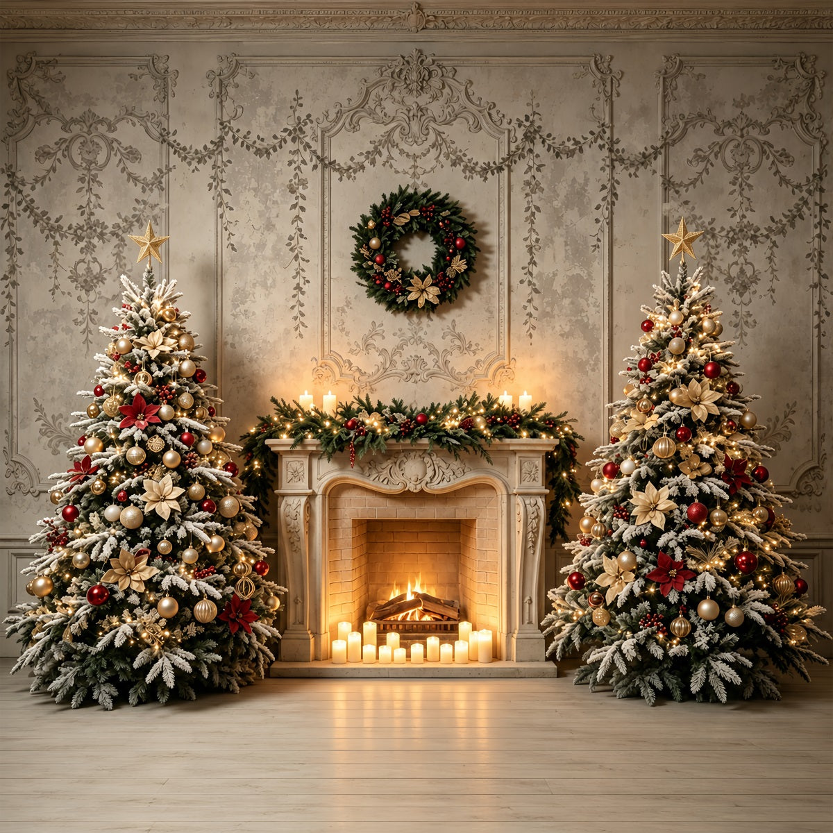 Christmas Living Room Backdrop Elegant Fireplace Tree Display Large Christmas Backdrop ZTT69-24