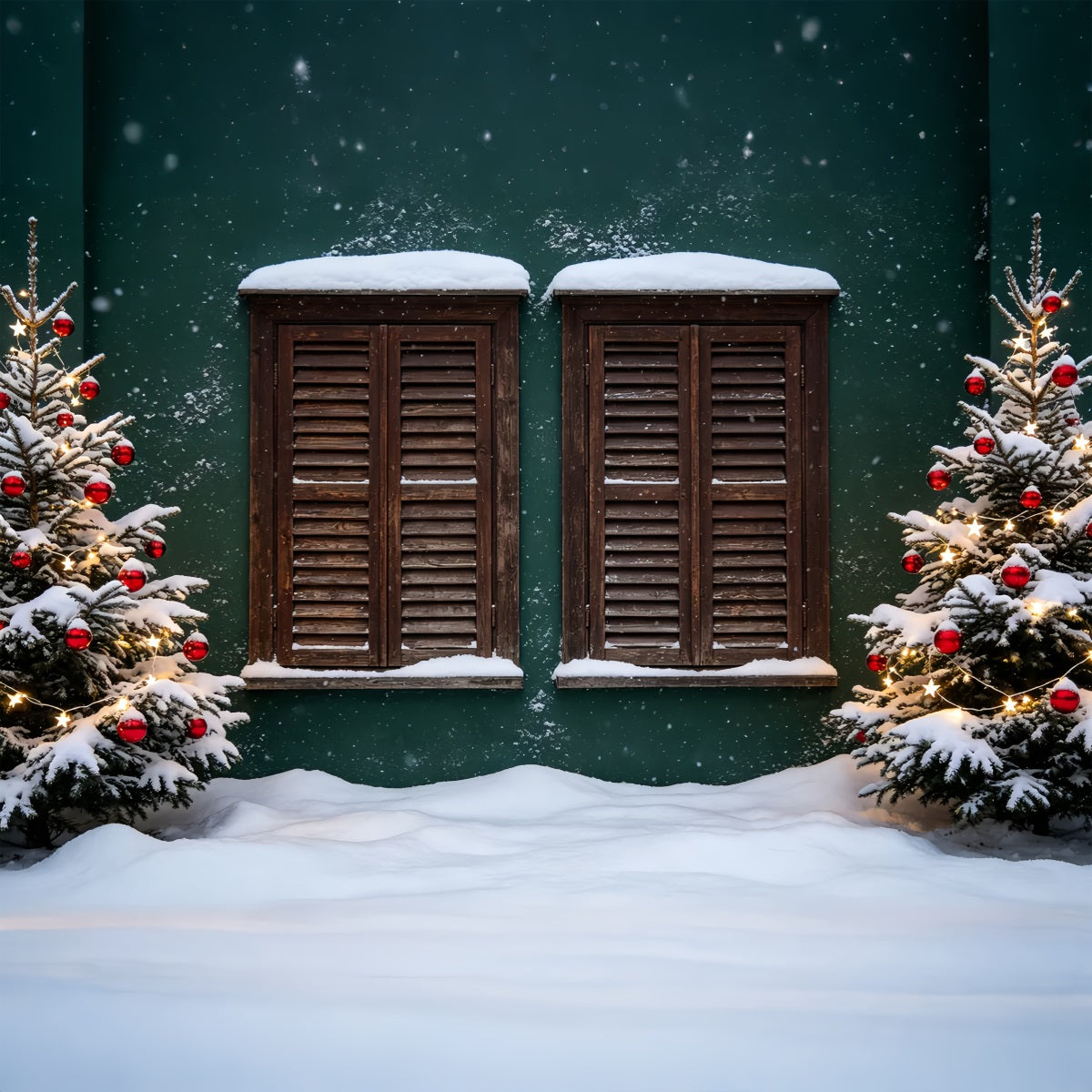 Country Christmas Backdrop Snowy Window Shutters Backdrops Christmas ZTT69-25