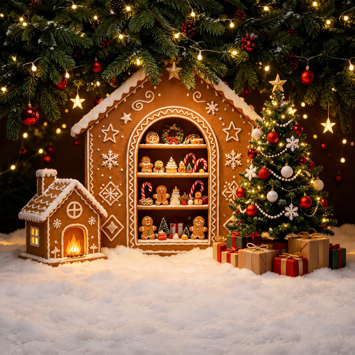 Christmas Gingerbread Backdrop Gingerbread House Display Photography Backdrops Christmas ZTT69-27