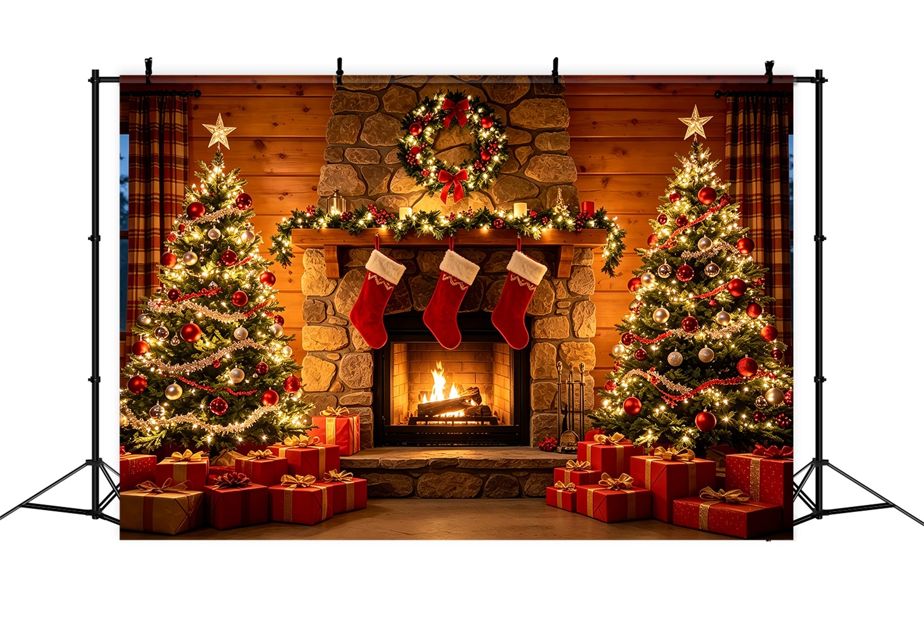 Christmas Fireplace Backdrop Stone Fireplace Gift Display Christmas Studio Backdrop ZTT69-30