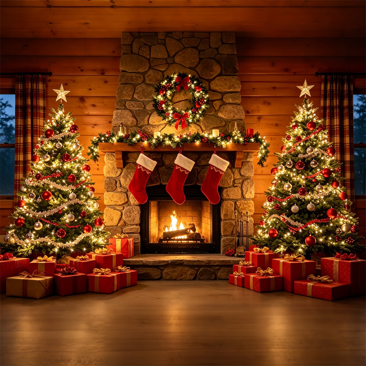 Christmas Fireplace Backdrop Stone Fireplace Gift Display Christmas Studio Backdrop ZTT69-30