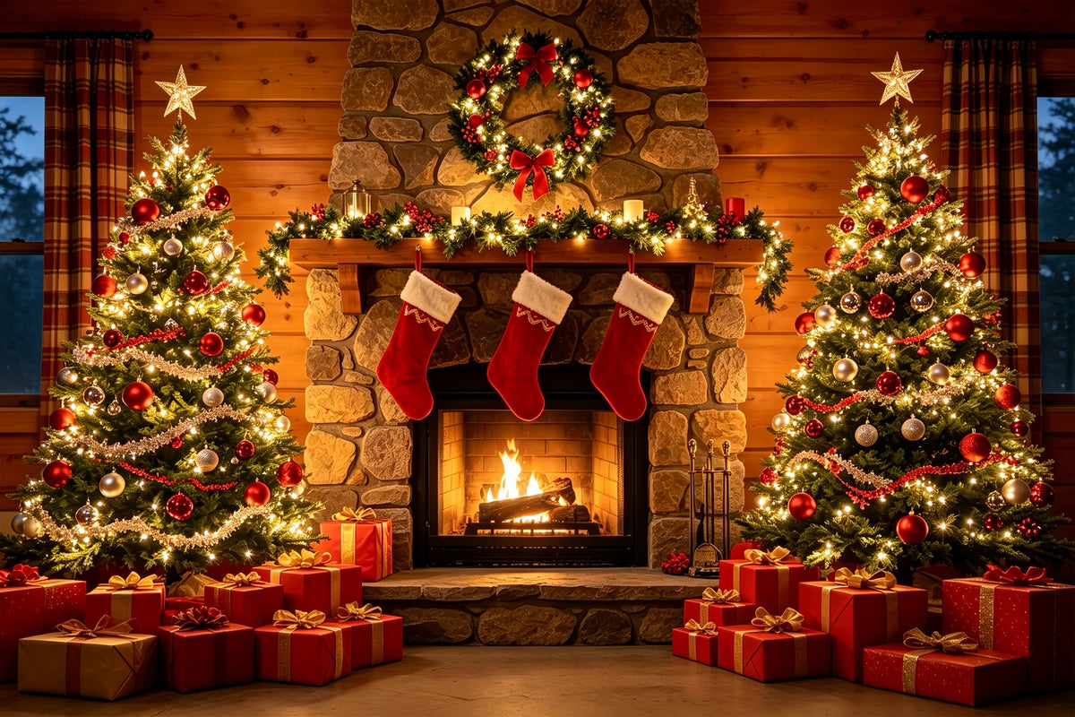 Christmas Fireplace Backdrop Stone Fireplace Gift Display Christmas Studio Backdrop ZTT69-30