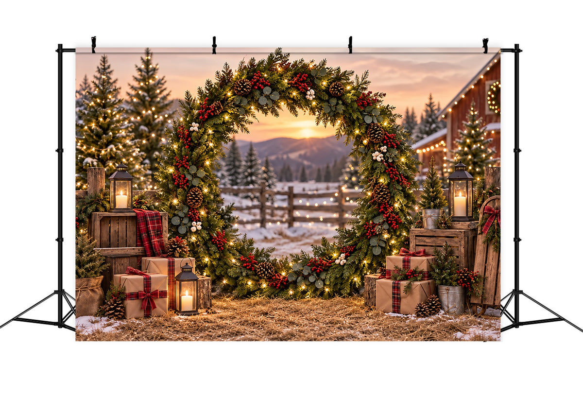 Christmas Tree Farm Photo Backdrop Evergreen Wreath Farm Gateway Christmas Tree Backdrop ZTT69-52