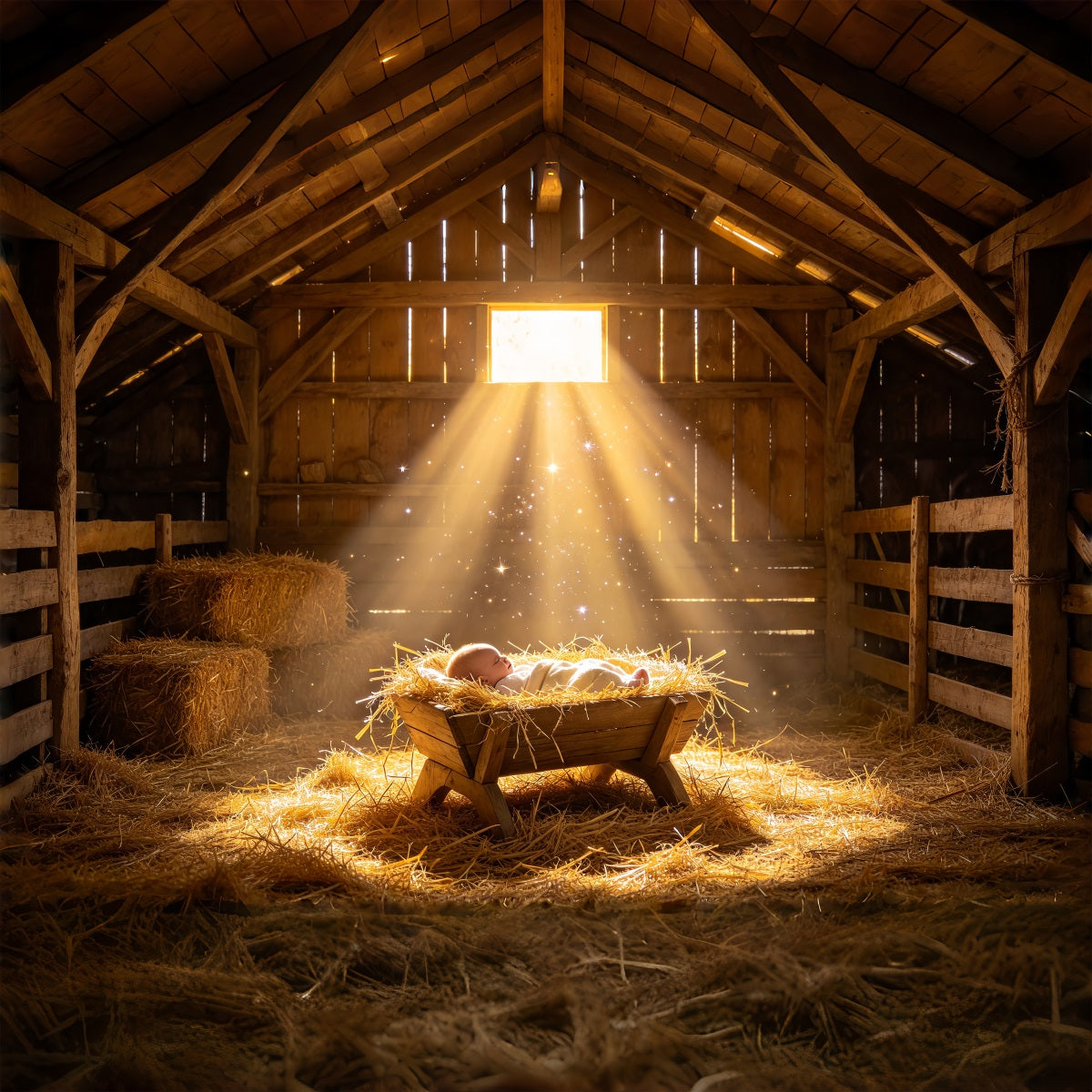 Nativity Scene Backdrop Golden Manger Baby Glow Nativity Backdrop ZTT69-58