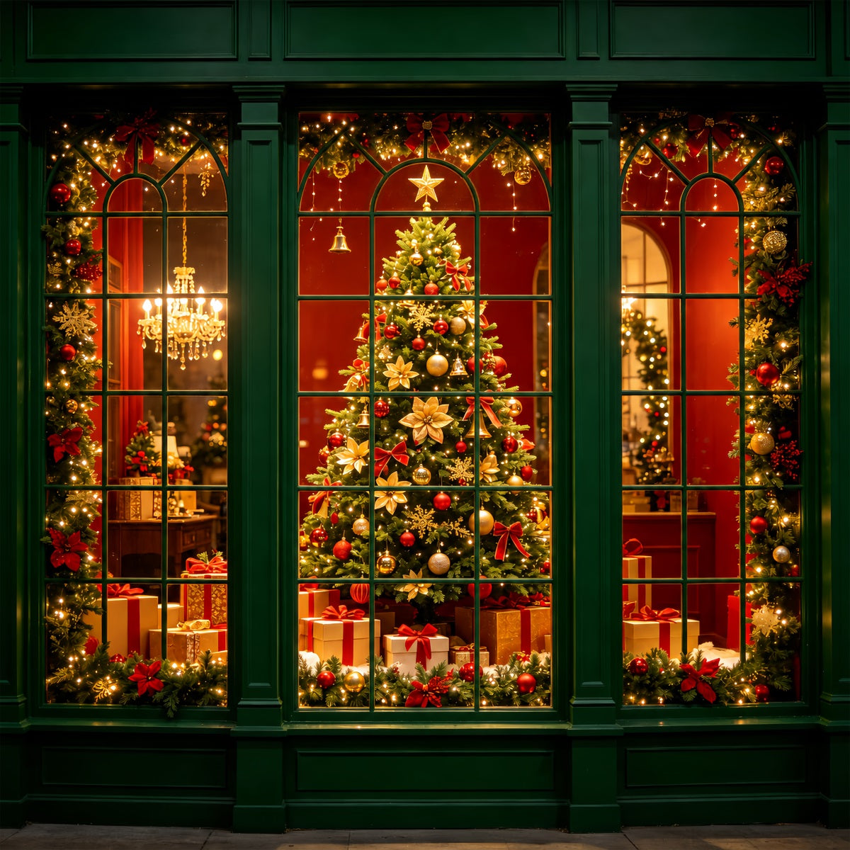 Christmas Window Backdrop Green Window Holiday Display Professional Christmas Backdrop ZTT69-6