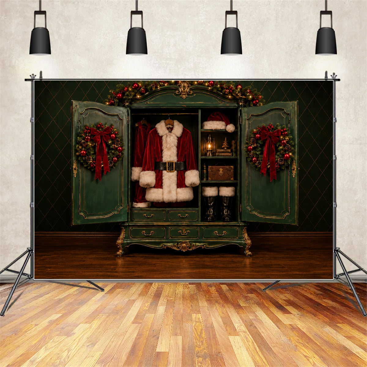 Santa Photo Backdrop Santa Suit Wardrobe Display North Pole Backdrop ZTT69-62