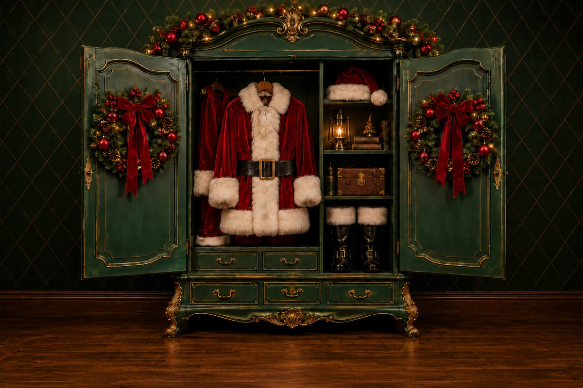 Santa Photo Backdrop Santa Suit Wardrobe Display North Pole Backdrop ZTT69-62