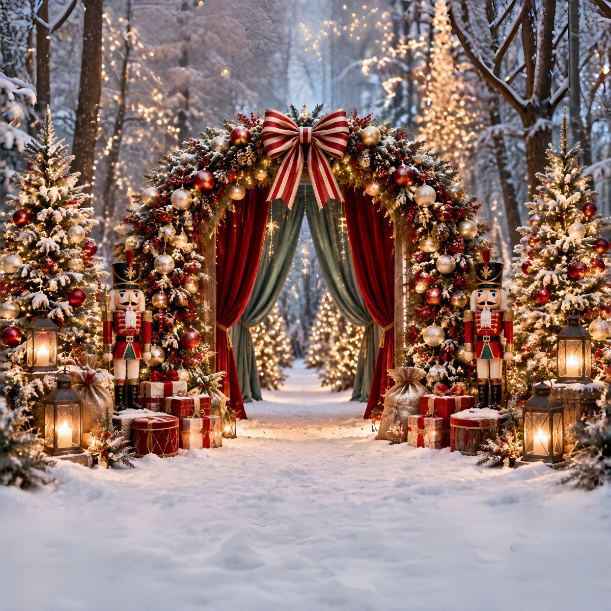 Professional Christmas Backdrops Nutcracker Forest Curtain Arch Christmas Photography Backdrop ZTT69-64