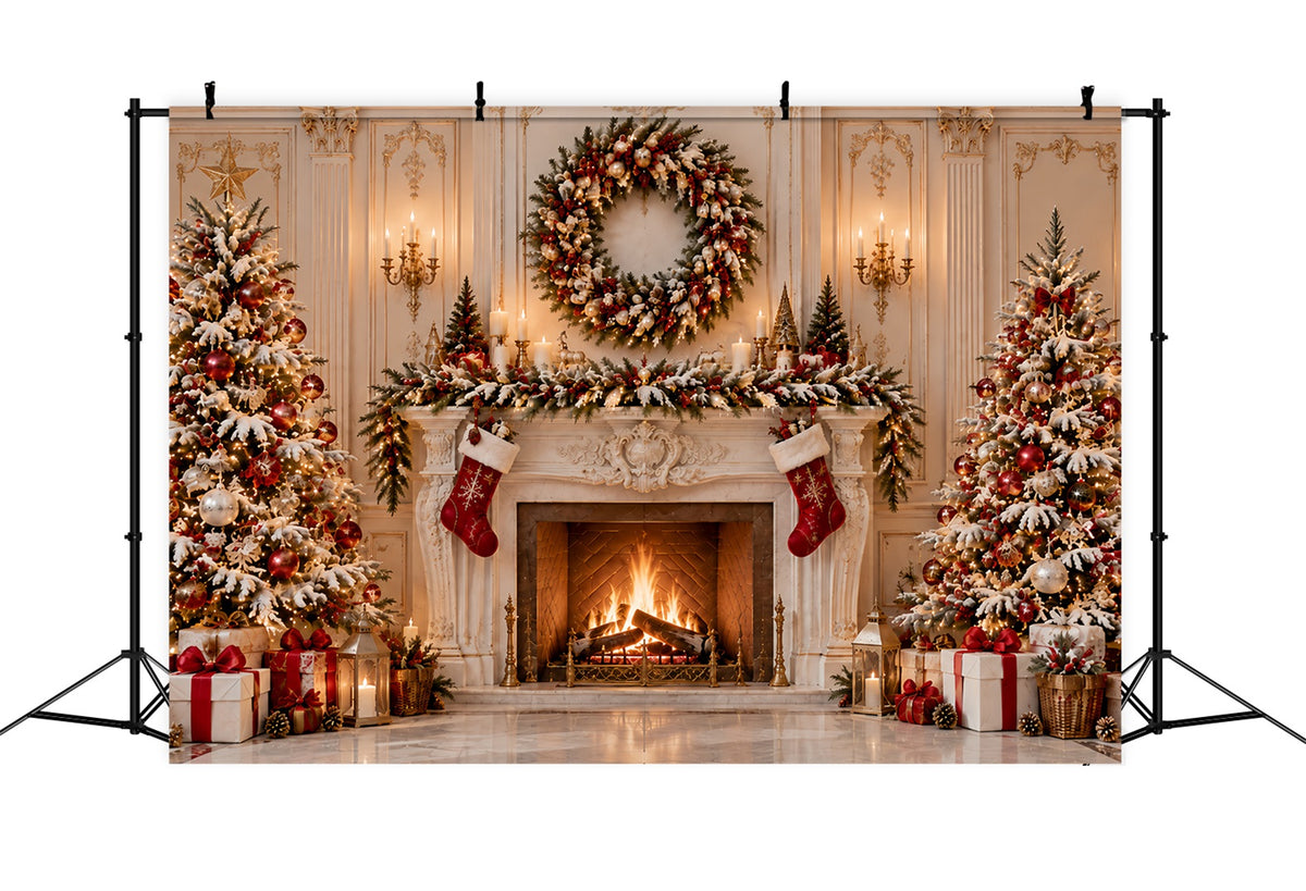 Christmas Fireplace Backdrop Grand Wreath Fireplace Display Christmas Kitchen Backdrop ZTT69-65
