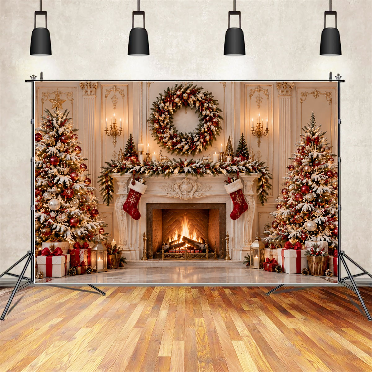 Christmas Fireplace Backdrop Grand Wreath Fireplace Display Christmas Kitchen Backdrop ZTT69-65
