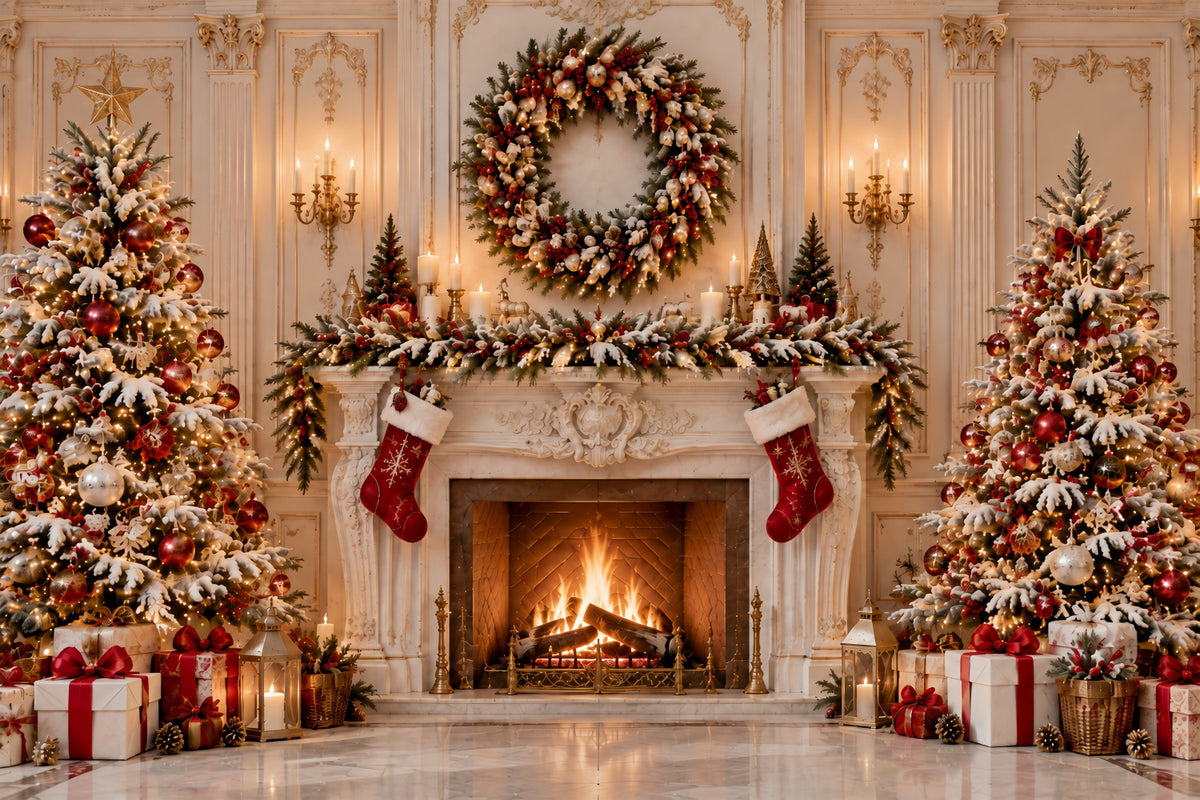 Christmas Fireplace Backdrop Grand Wreath Fireplace Display Christmas Kitchen Backdrop ZTT69-65