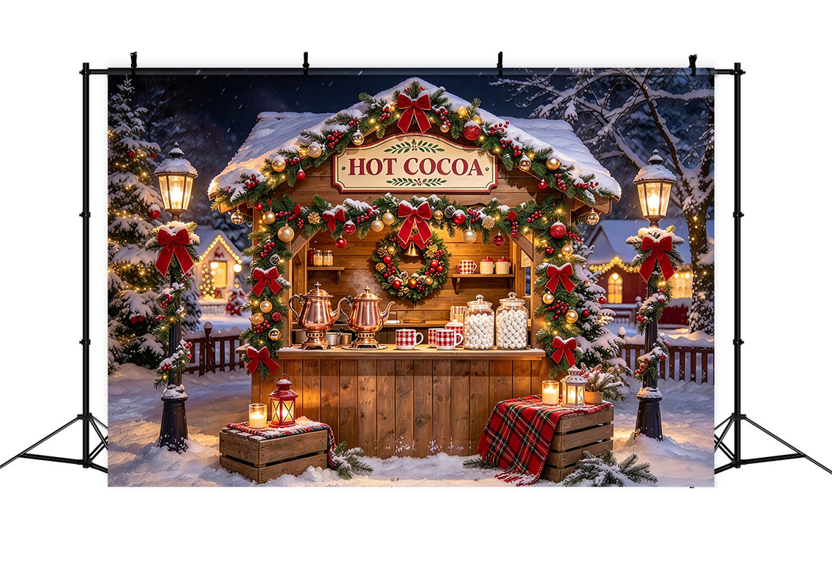 Christmas Backdrop Photography Snowy Hot Cocoa Stand White Christmas Backdrop ZTT69-66