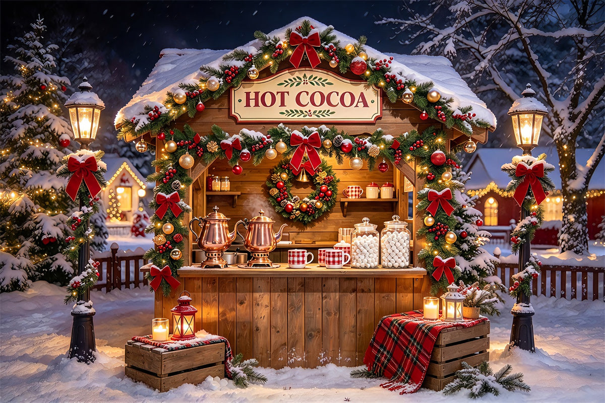 Christmas Backdrop Photography Snowy Hot Cocoa Stand White Christmas Backdrop ZTT69-66