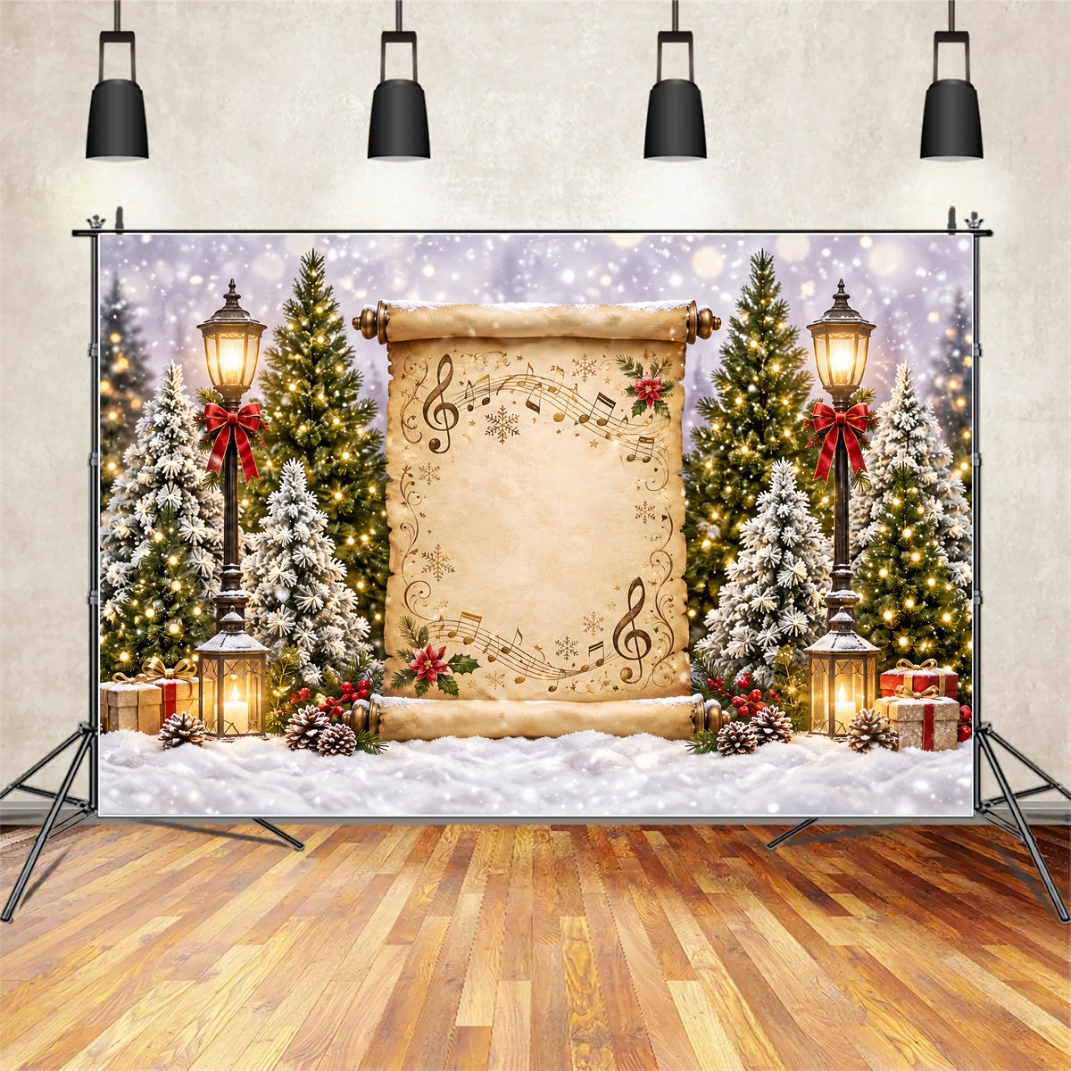 Church Christmas Photo Backdrop Musical Scroll Winter Display Bethlehem Backdrop ZTT69-72