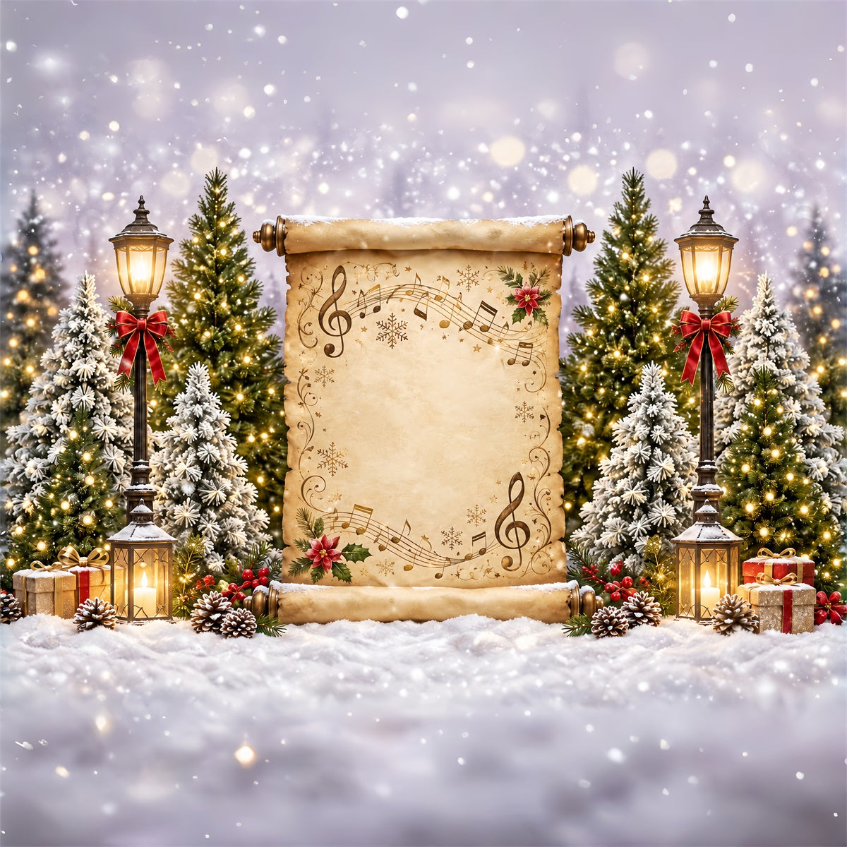 Church Christmas Photo Backdrop Musical Scroll Winter Display Bethlehem Backdrop ZTT69-72