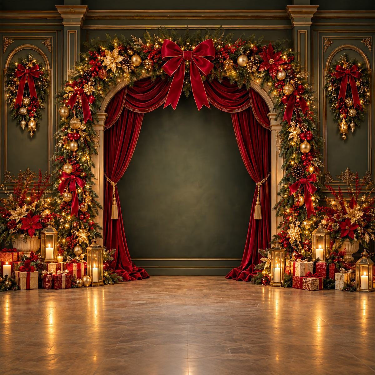 Christmas Stage Backdrops Velvet Garland Arch Display Christmas Party Backdrop ZTT69-73