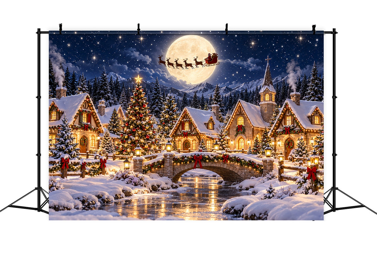 Santa Photo Backdrops Moonlit Santa Village Flight Santa Backdrops ZTT69-74
