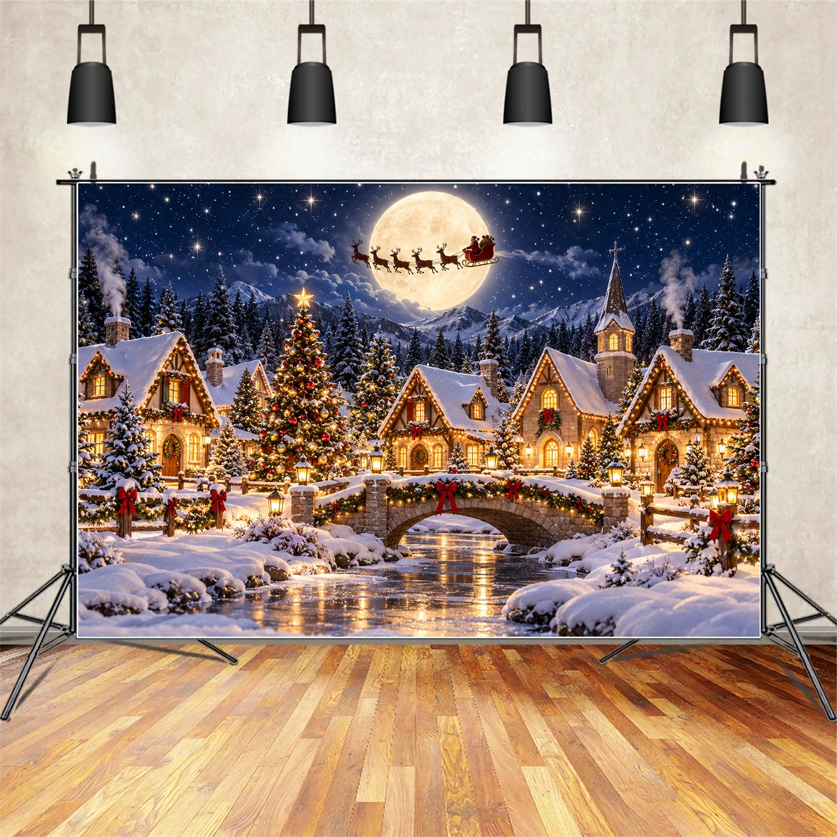Santa Photo Backdrops Moonlit Santa Village Flight Santa Backdrops ZTT69-74